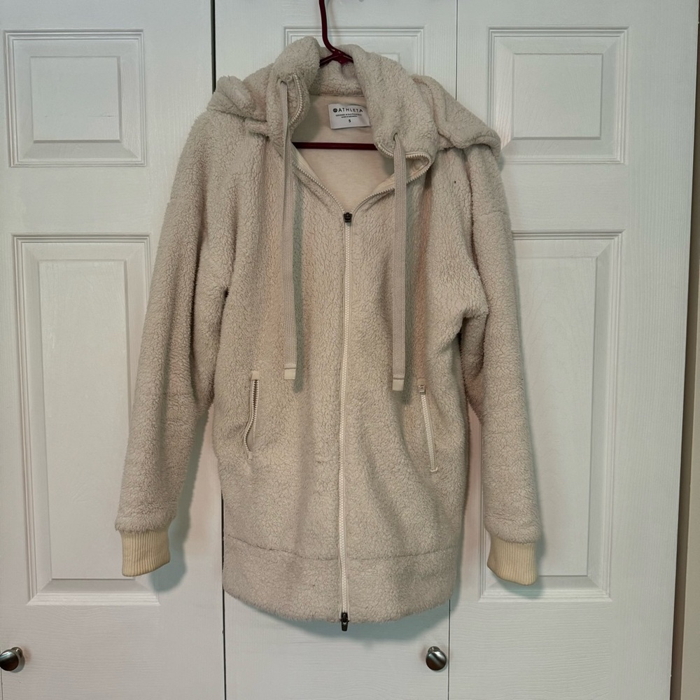 Athleta Size S Cream Sherpa Jacket with Removable Hood